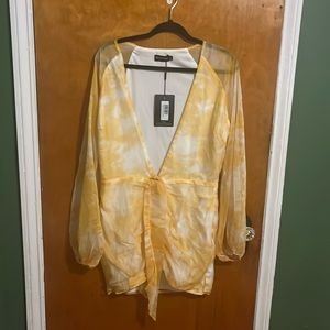 Yellow deep cut mini dress